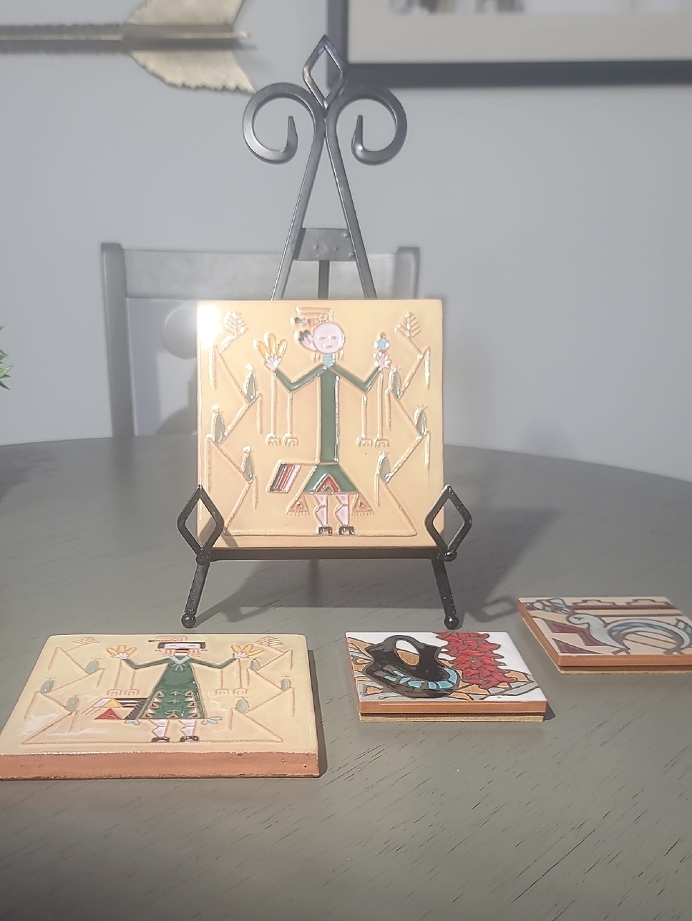 Hand-Painted Decorative Tile with Folk Figure Set Of 4